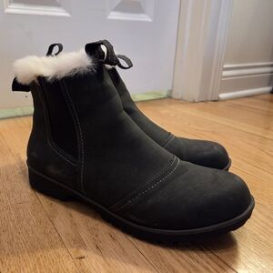 Women's Black Ankle Boots with White Fur Trim